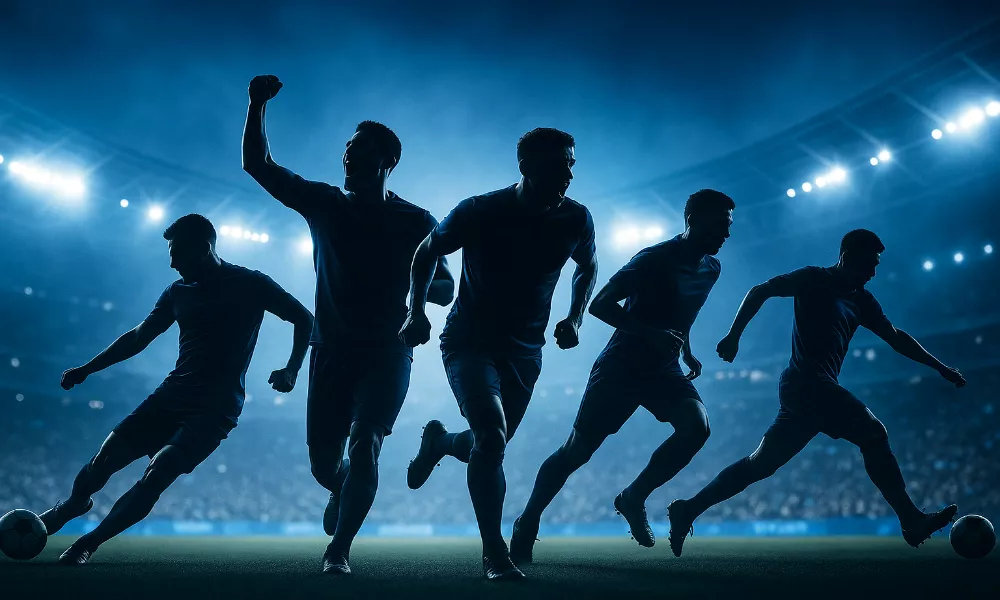 Silhouettes de buteurs d'élite en action lors de matchs de Ligue des Champions