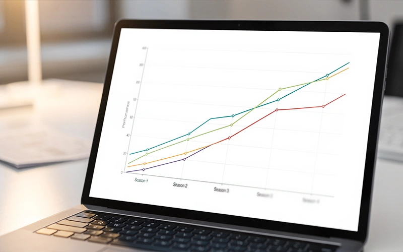 Graphique montrant l'évolution des performances d'un joueur sur plusieurs saisons