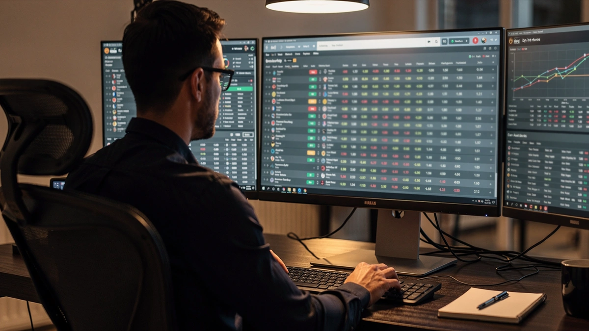 Parieur analysant des cotes de paris sportifs sur son écran