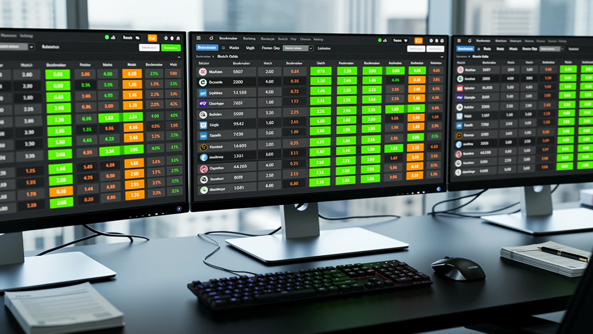 Écrans multiples affichant des comparaisons de cotes de différents bookmakers