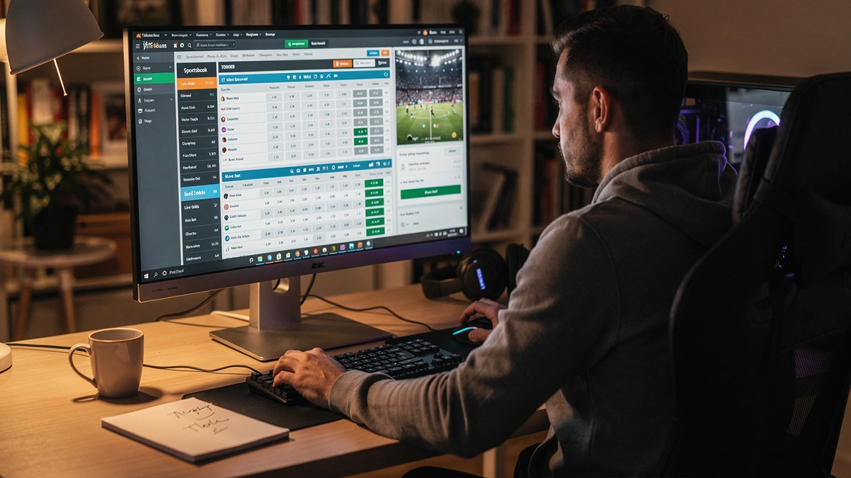 Personne consultant plusieurs sites de paris sportifs sur ordinateur