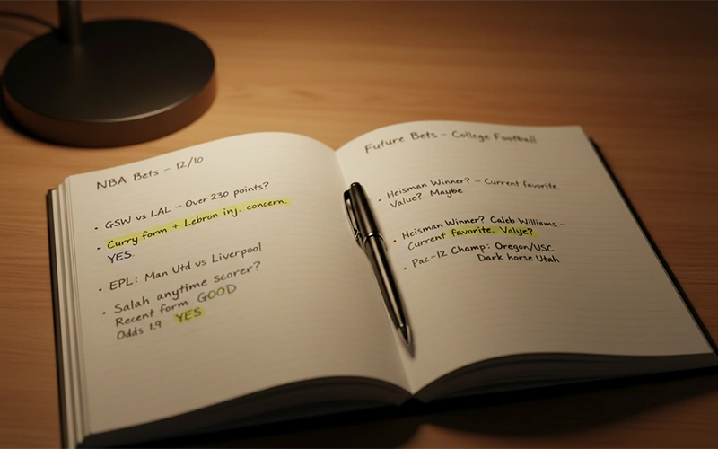 Carnet de notes ouvert avec analyse de signaux de paris documentée