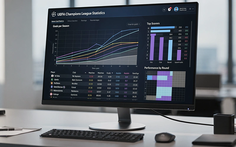 Écran affichant des statistiques historiques de Ligue des Champions