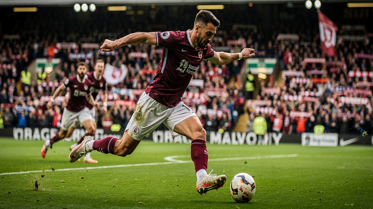 Attaquant de Premier League en pleine action dans un stade anglais