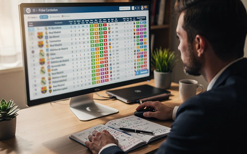 Personne analysant des données du championnat espagnol sur ordinateur