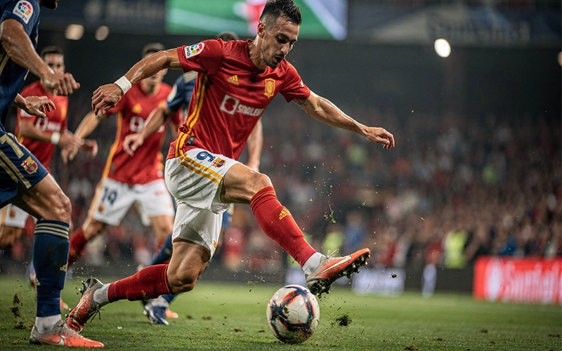 Joueur technique espagnol contrôlant le ballon avec précision