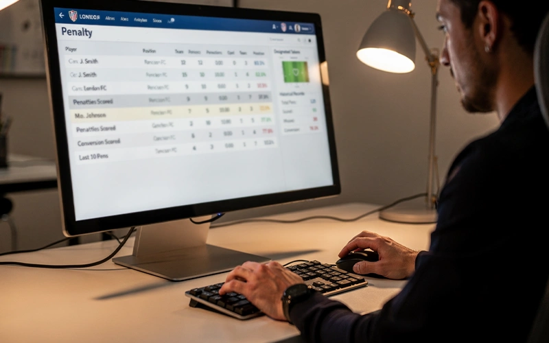 Écran affichant des statistiques de penalties et tireurs attitrés