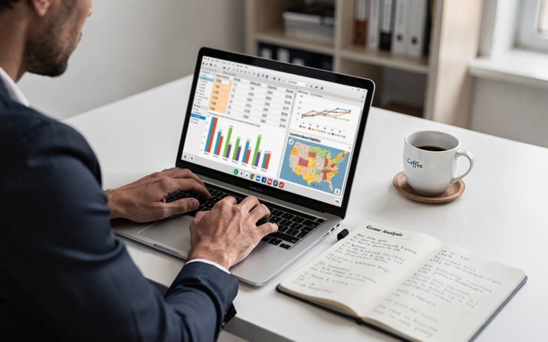 Analyste comparant les données domicile-extérieur sur ordinateur