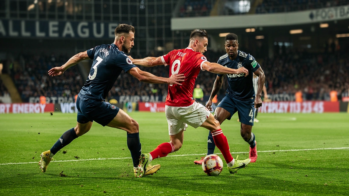 Défenseurs en action tentant de bloquer un attaquant