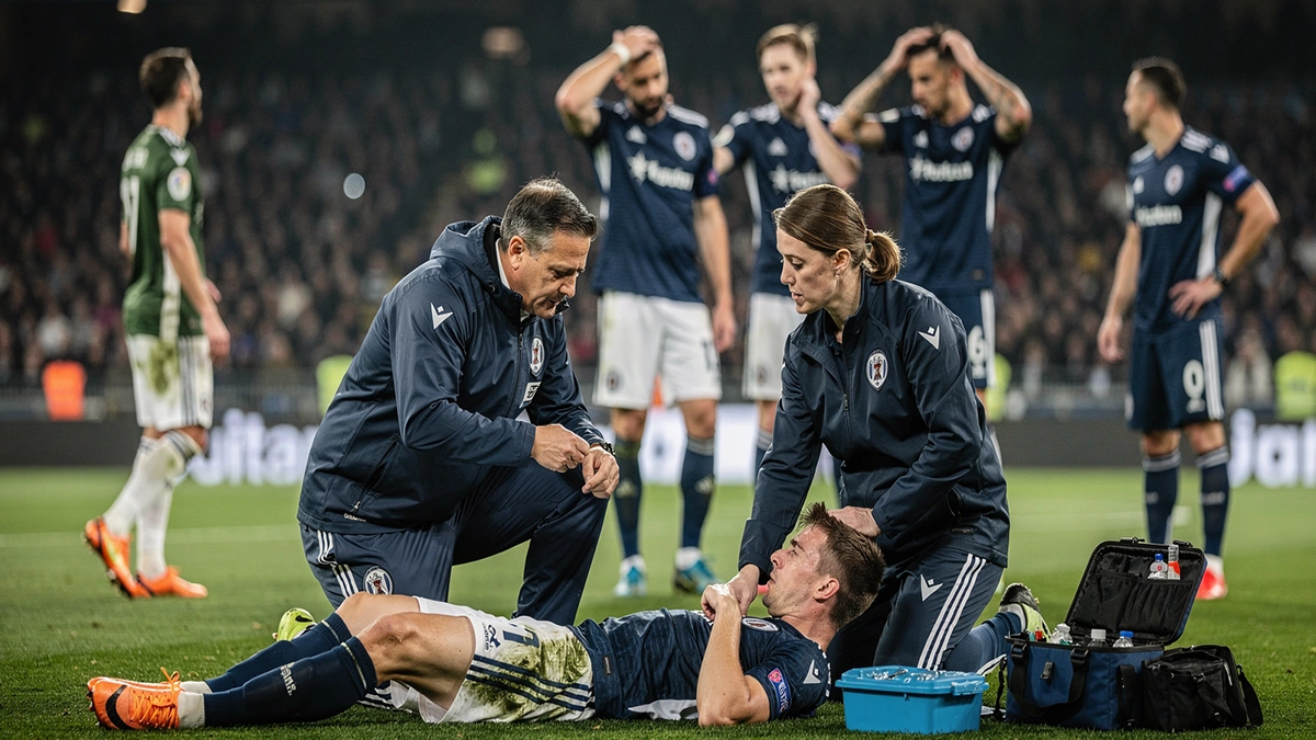 Staff médical sur le terrain lors d'une blessure de joueur