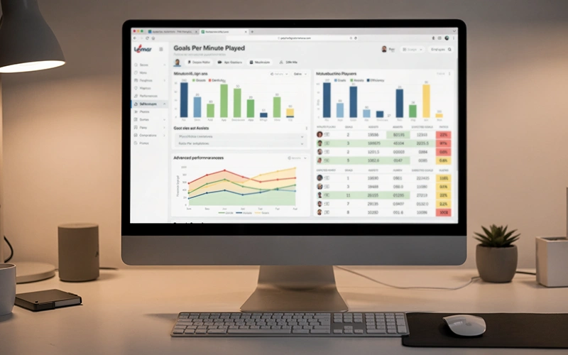 Écran affichant les statistiques de buts par minute jouée