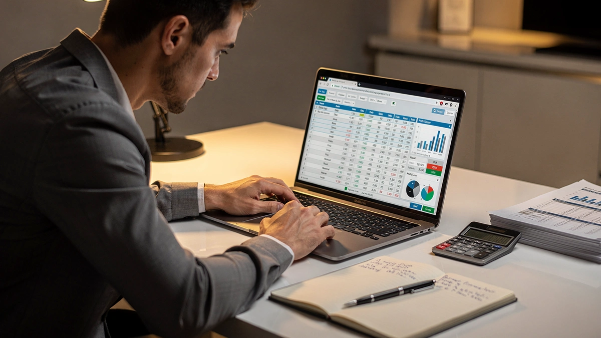 Parieur analysant sa gestion de capital sur ordinateur