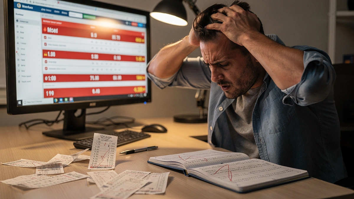 Parieur frustré analysant ses erreurs de paris