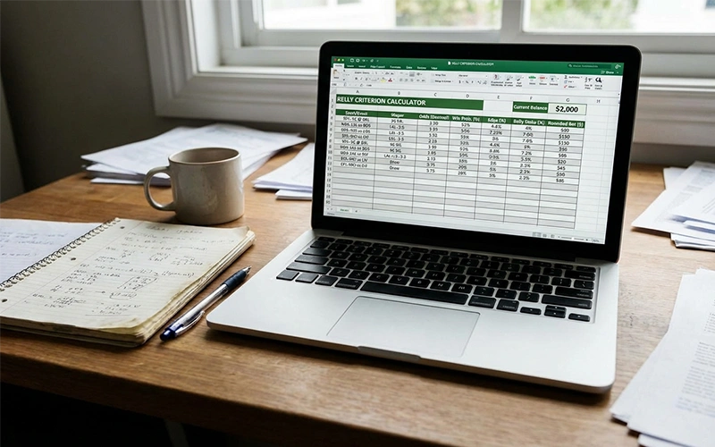 Calculateur Kelly sur tableur avec exemples de mises