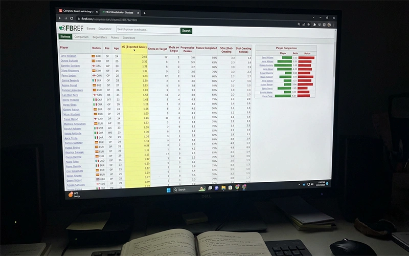 Interface de FBref affichant des statistiques détaillées de joueurs
