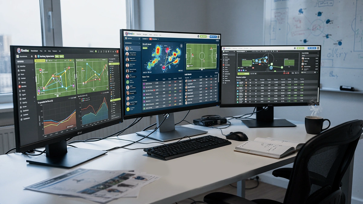 Écrans multiples affichant différents outils d'analyse football