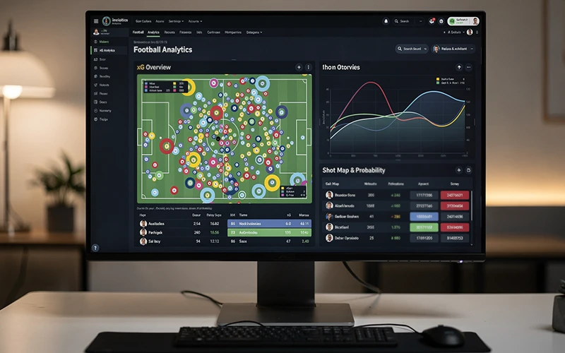 Écran d'ordinateur affichant des statistiques xG et des visualisations de données football