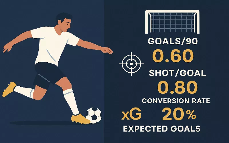 Infographie des métriques essentielles d'un buteur - ratios, taux de conversion et Expected Goals
