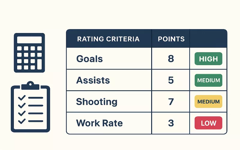 Tableau de notation et système d'évaluation professionnel pour analyser les buteurs